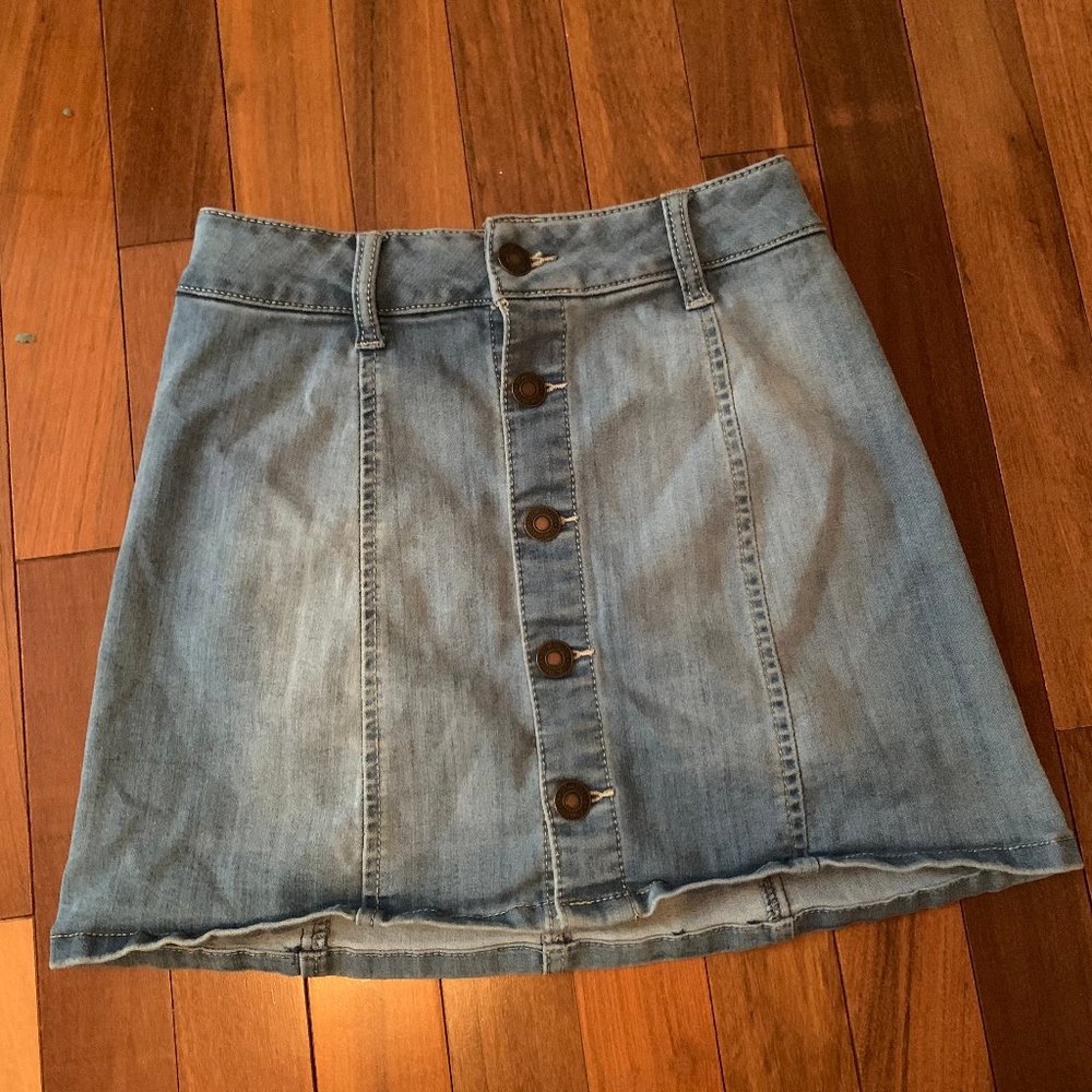 Denim button up short skirt